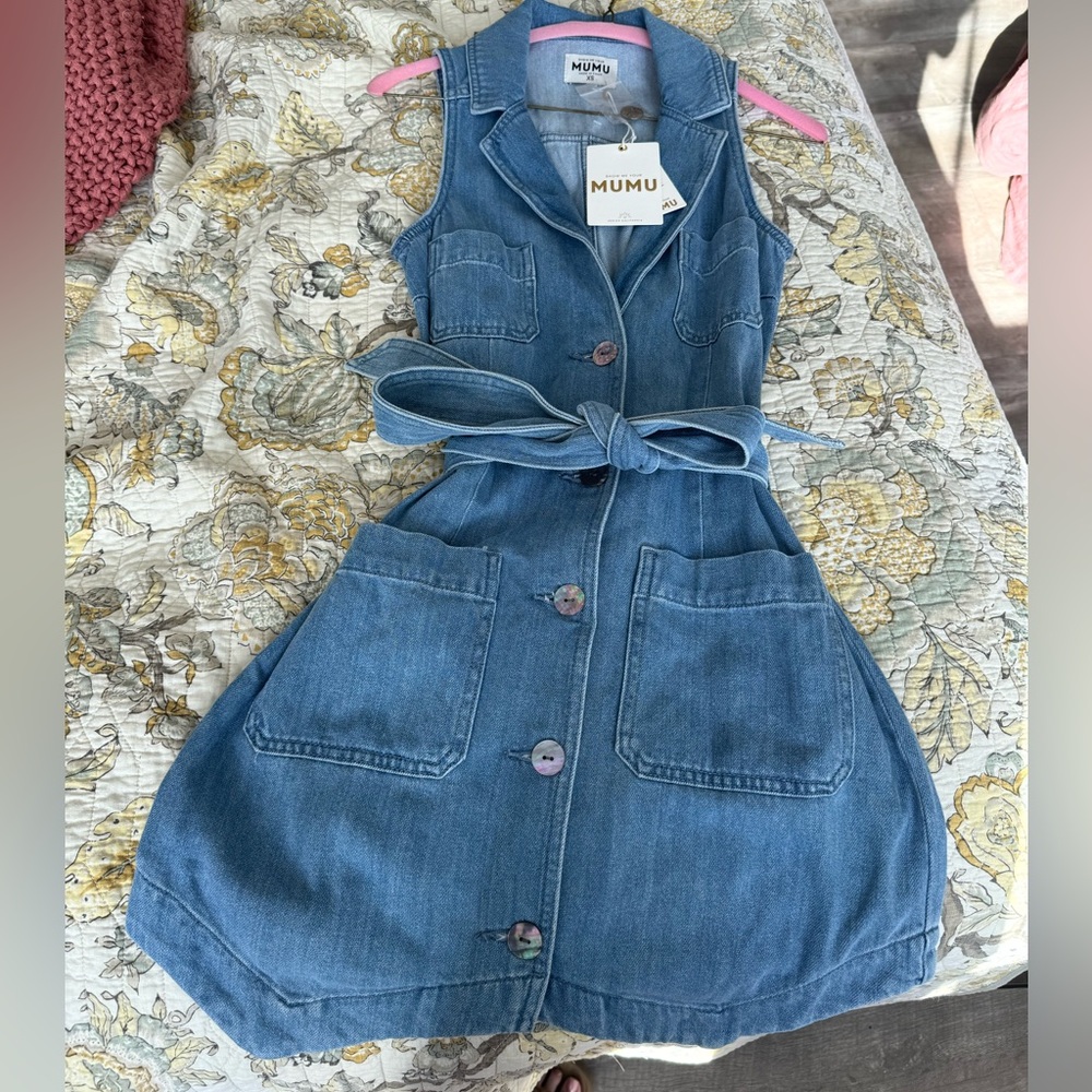 Show Me Your MuMu Light Wash Denim Mini Dress - Picture 4 of 4